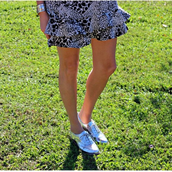 NWT DKNY Black White Leopard Print Silk Blend Ruffled Tiered Mini Dress Size 4 - Picture 14 of 16